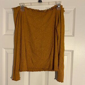 Plus Size Mustard Long Sleeve Crop Off the Shoulder 2x